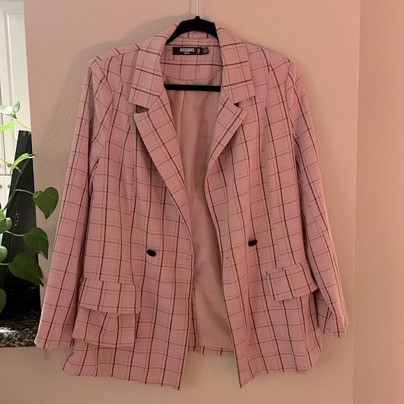 Petite Pink Co Ord Check Oversized Blazer and Trousers Set 💕 D24 - Picture 5 of 9